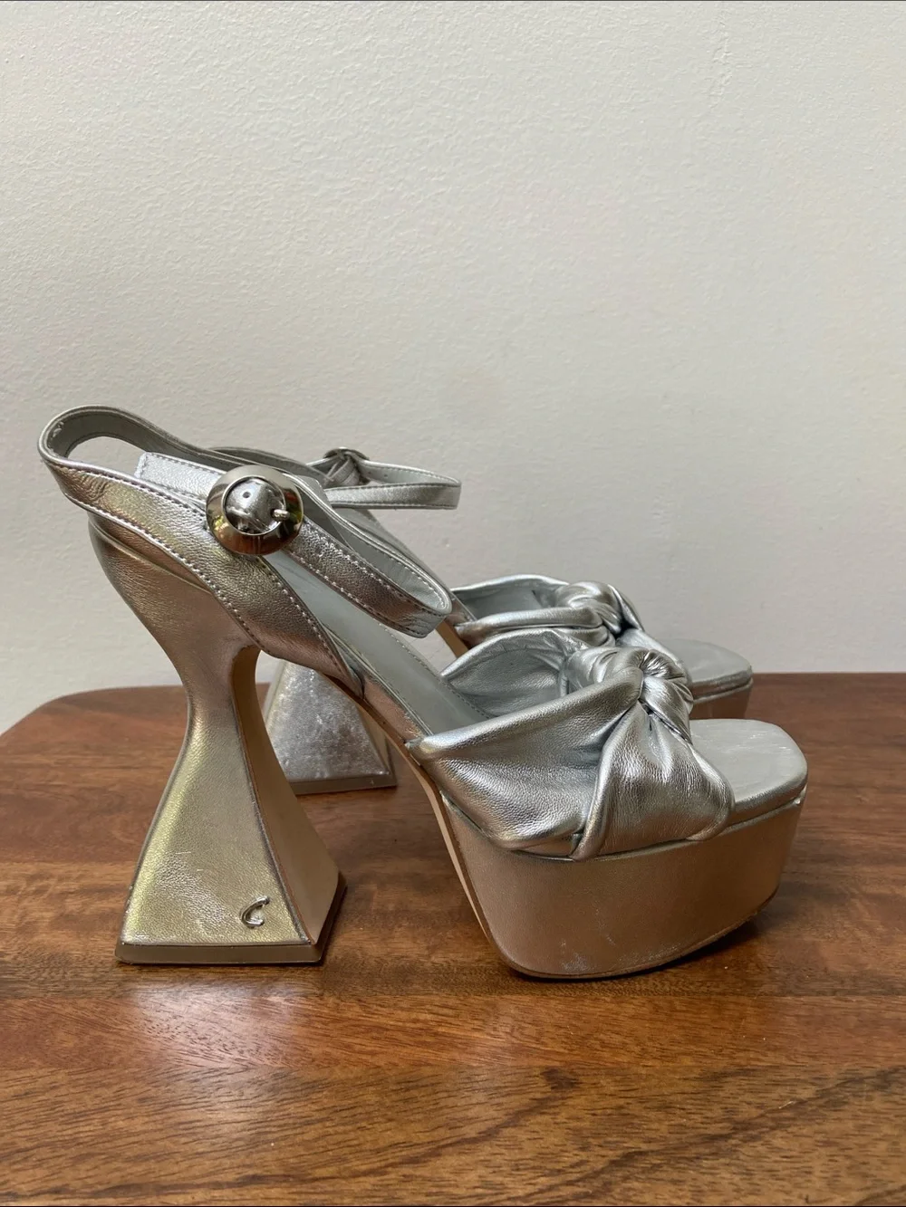 Circus NY Audrea Silver Knot Platform Slingback Sculptural Heels